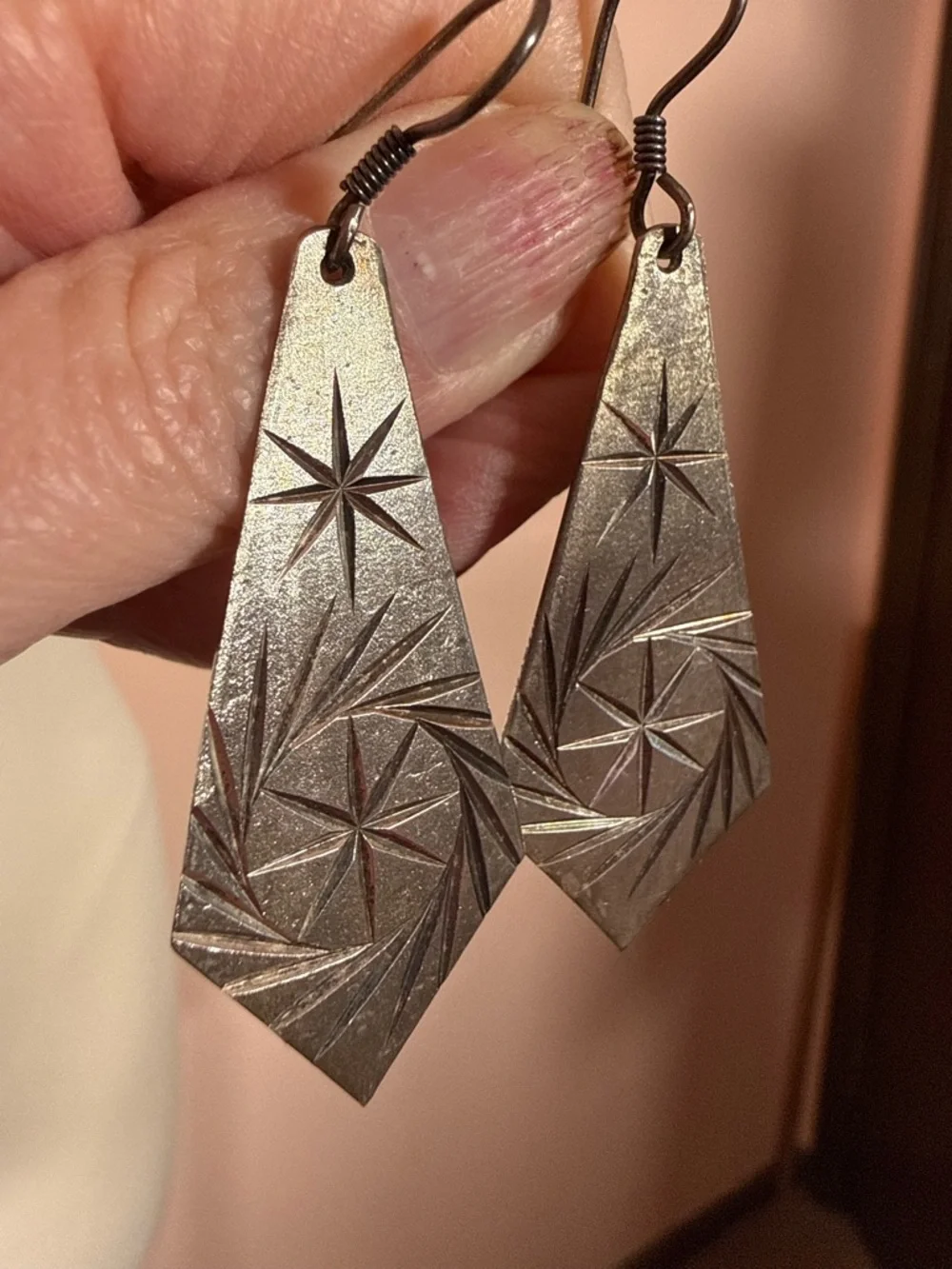Vintage Taxco Sterling Silver modernist Star burst Long Oversized Earrings